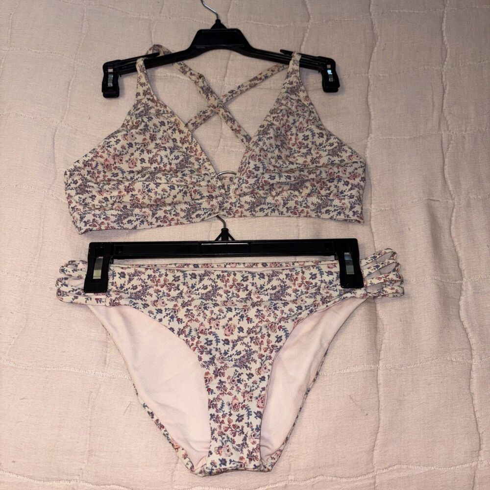 Antonio Melani  2 Piece Swimsuit Bikini Floral Blue Pink Beach Pool Swim Size 10